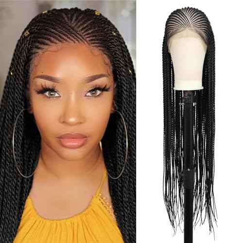 Brinbea 13X8'' HD Lace Cornrow Braided Wigs for Black Women Cornrow Twisted Braid Wig with Baby Hair Unique Look Premium Synthetic Braided Lace Front Wigs Black Braided Wigs 36 Inches