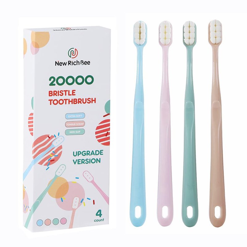 newrichbee [Upgrade Version] 4 Pack Micro Nano Extra Soft Toothbrush with Cover,20000 Soft Bristle Toothbrush for Sensitive Teeth or Gum,Especially for Pregnant or Elderly.