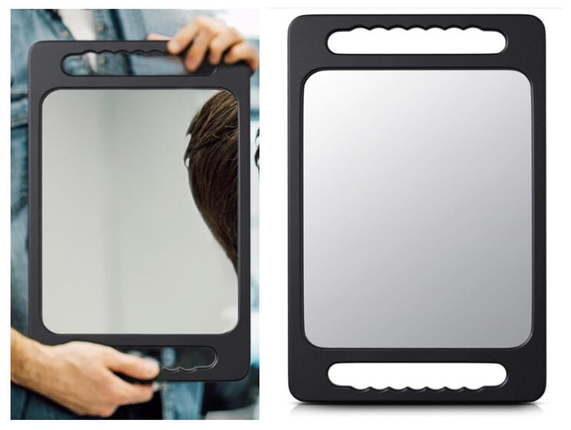 mpowtech Double Handle Mirrors(15.94" x 10.16") - Large Hand held Mirror with Handle,Barber Mirror Handheld,Salon Hand Mirrors,Barber Accessories, Black