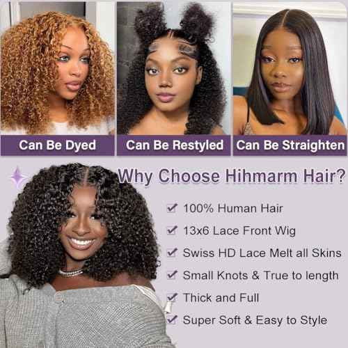 Curly Human Hair Wig 13x6 HD Transparent Lace Deep Curly Front Wigs Human Hair Pre Plucked 180 Density Wear And Go Glueless Wig Straight Wigs for Black Women Natural Black 18 Inch