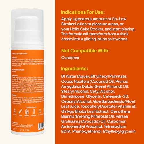 Hello Cake So-Low Stroker Lotion - Below the Belt Solo Cream for Men, Natural Moisturizing Ingredients Coconut Oil, Avocado Oil, Aloe Vera, 8 fl oz