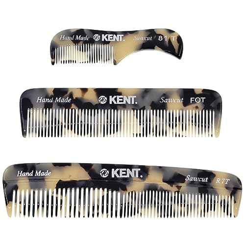 Kent Set Men's Hair Pocket Combs, T White 81T X-Small, FOT All Fine Tooth, R7t Double Toothed Fine and Coarse. Best Hair, Beard and Mustache Grooming Kit for Travel and Home Care, Handmade in England