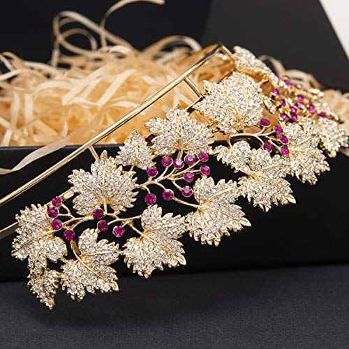 The Danish Royal Ruby Replica Tiara, Gold Leaves Tiaras Diadem for Wedding HG129