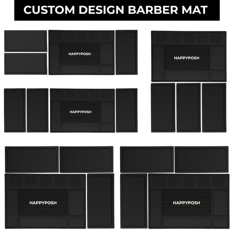 HAPPYPOSH Modular Magnetic Barber Mat Set 4PCS with 5 Strong Magnets, Extra Large Barber Station Mat, Full Workstation Setup for Clippers & Tools, Non-Slip Rubber Organizer for Professional Barbers