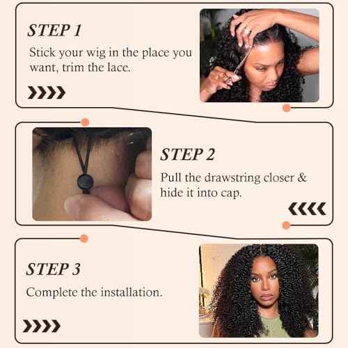 250 Density Curly Wig Human Hair With Drawstring Deep Wave Lace Front Wigs Human Hair Pre Plucked Virgin Remy Hair 5x Longer Lifespan 13x6 HD Lace Frontal Wigs Natural Black 20 Inch