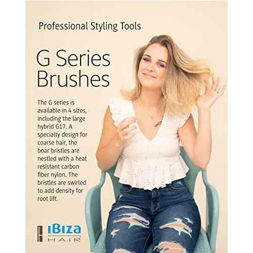 Ibiza Hair Boar Bristle Round Brush (G Series) | Hybrid Swirled Boar & Carbon Fiber Nylon Bristles with Cork Handle | Adds Shine & Texture for Medium to Long Styles