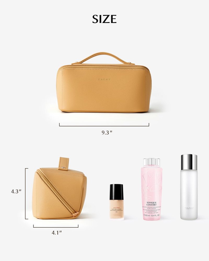 EACHY Travel Makeup Bag,Large Capacity Cosmetic Bags for Women,Portable Pouch Open Flat Toiletry Bag Make up Organizer with Divider and Handle