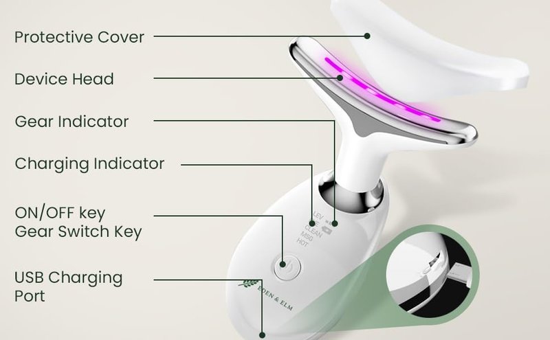 Eden & Elm Face & Neck Sculpting Massager - 7-Color LED Tool for Firm Skin | Ergonomic Wireless Design
