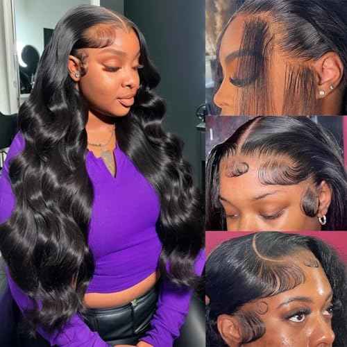 24Inch 13x6 HD Lace Front Wigs Human Hair 200% Density Body Wave Lace Front Wigs Human Hair Lace Front Wigs for Women Glueless Body Wave Wigs Human Hair Pre Plucked with Baby Hair Natural Black