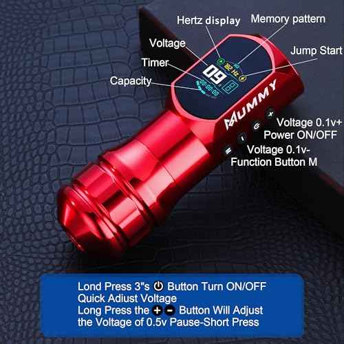 Mummy Tattoo Rotary Cartridge Machine Rotary Battery Pen with1500mAh Digital LED Display for Tattoo Equipment Supply (red)