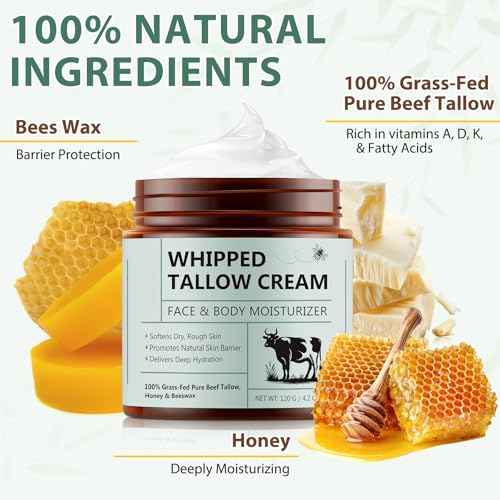 2PCS Beef Tallow for Skin, Tallow and Honey Balm, Natural Whipped Tallow Cream for Face & Body Moisturizer, Tallow Cream with Honey & Beeswax, Body Lotion Skin Care for Sensitive Skin