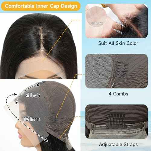 Bob Wig Human Hair 200 Density 13x4 HD Lace Front Wigs Human Hair Pre Plucked Short Bob Straight Frontal Wigs Human Hair for Women Natural Black 16"