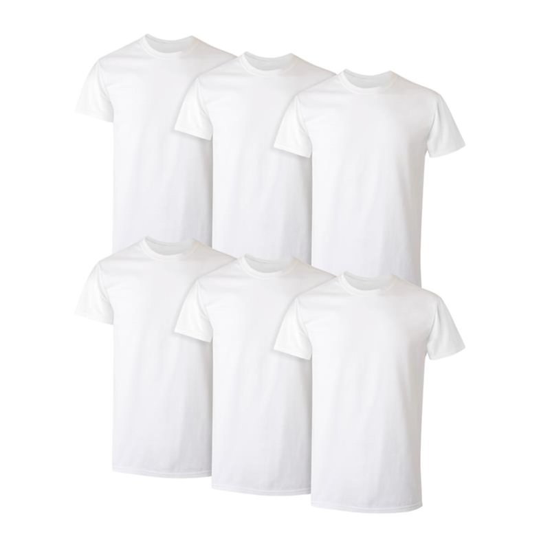 Hanes Mens Cotton, Moisture-wicking Crew Tee Undershirts, Multi-packs, White - 6 Pack, Large US