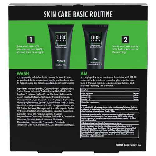 Tiege Hanley Basic Skin Care Set for Men, Hydrating Face Wash & Daily Face Moisturizer With SPF 20 Sunscreen, Basic Facial Kit for Men, Gentle on Sensitive Skin, Men¡¯s Skincare, 2 Piece Kit