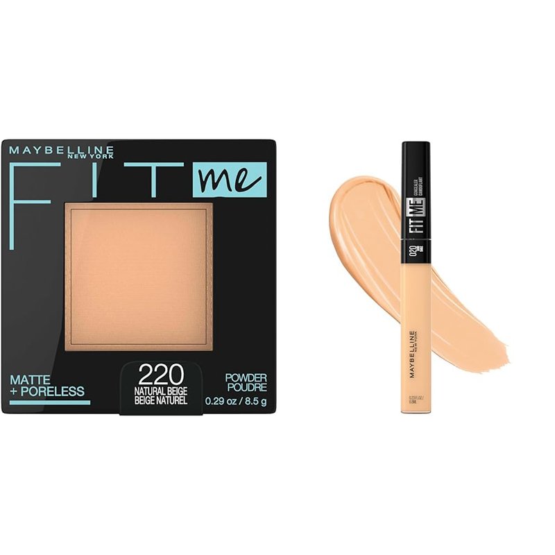 Maybelline Fit Me Matte + Poreless Face Powder & Liquid Concealer Makeup Bundle, 1 Count Each