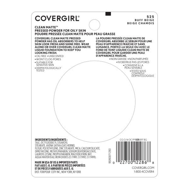 COVERGIRL Clean Matte Pressed Powder - Buff Beige | Oil Control & Shine-Free Finish, 10g