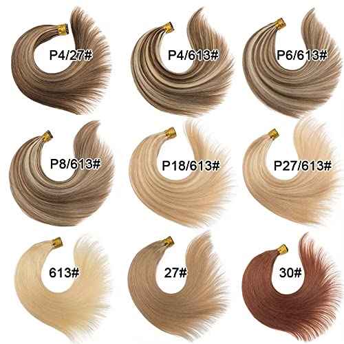 I Tip Remy Human Hair Extensions Cold Fusion Hair Piece Pre Bonded Keratin Stick In Hair Extensions Long Straight #18/613 Golden Brown Highlighted Bleach Blonde Hairpieces 100 Strands 100g 24"