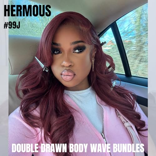 13A Double Drawn 99J Dark Burgundy Human Hair Bundles Body Wave, Double Lifespan Than Regular Bundle Keep Silky & Soft After Washes Colored #99J Wine Single Bundles Raw Hair Quick Weave 10 IN