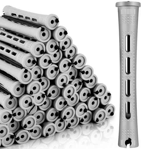 Tigeen 200 Pcs Perm Rods for Natural Hair Plastic Hair Rollers, No-Heat Small Curling Rods Cold Wave Rod for Women DIY Styling Hairdressing Tools (0.59 Inch,Grey)