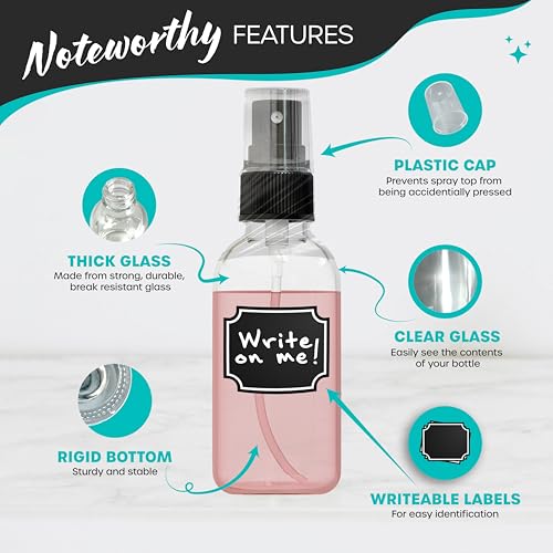 Nevlers Clear Glass Spray Bottles 2 Oz 48 Pack | Empty Spray Bottles Mist Sprayer Set with Funnel, Brush & More | Mist Bottle For Use As Atomizer Sprayer for Perfume & Cologne Travel Bottle