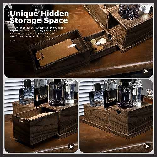 Homde Cologne Organizer - 4 Tier Perfume Display Tray with Hidden Drawers - Perfect for Men Essentials Accessories - A Great Gift for Men
