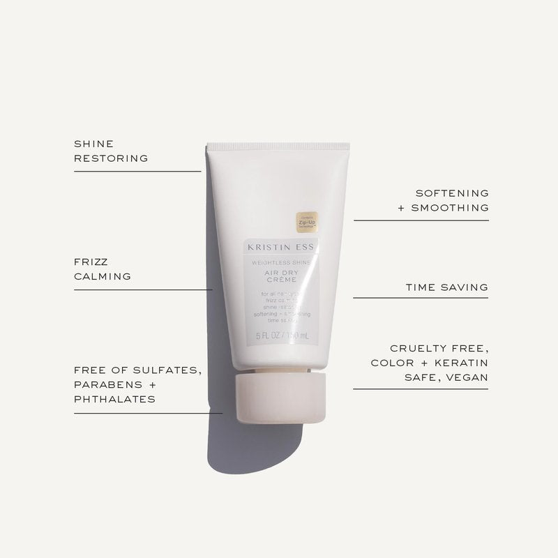 Kristin Ess Hair Weightless Shine Air Dry Cream for Curl Definition, Smoothing + Blowout Prep - Frizz Control - Light Hold - Women's Styling Product for Frizzy, Wavy + Curly Hair - Vegan