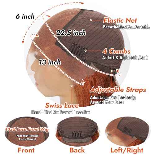 Lace Front Wigs Human Hair Pre Plucked HD Transparent Lace Frontal Wig Bralizian Virgin Human Hair Tiny Knots Natural Hairline with Baby Hair (Ginger Orange, 24 Inch)