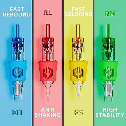 POSEIDON Professional Tattoo Cartridges Needles 50-Pack, Assorted Sizes #10 Round Liner Shader Curved Magnum, 3RL/5RL/7RL/9RL/11RL/3RS/9RM/15RM/9M1/15M1, Disposable Needles with Membrane,Universal Fit