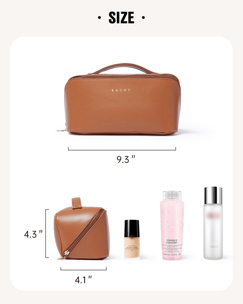 EACHY Travel Makeup Bag, Satin Portable Compartment Toiletry Bags for Traveling Women, Large Capacity Cosmetic Bag with Handle & Compartments