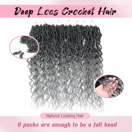 24 Inch 8 Packs Deep Faux Locs Crochet Hair Ombre Gray of Soft Locs with Curly Ends Perfect Pre Looped Deep Wavy Styles for Crochet Hair Black Women Embrace Your Beauty