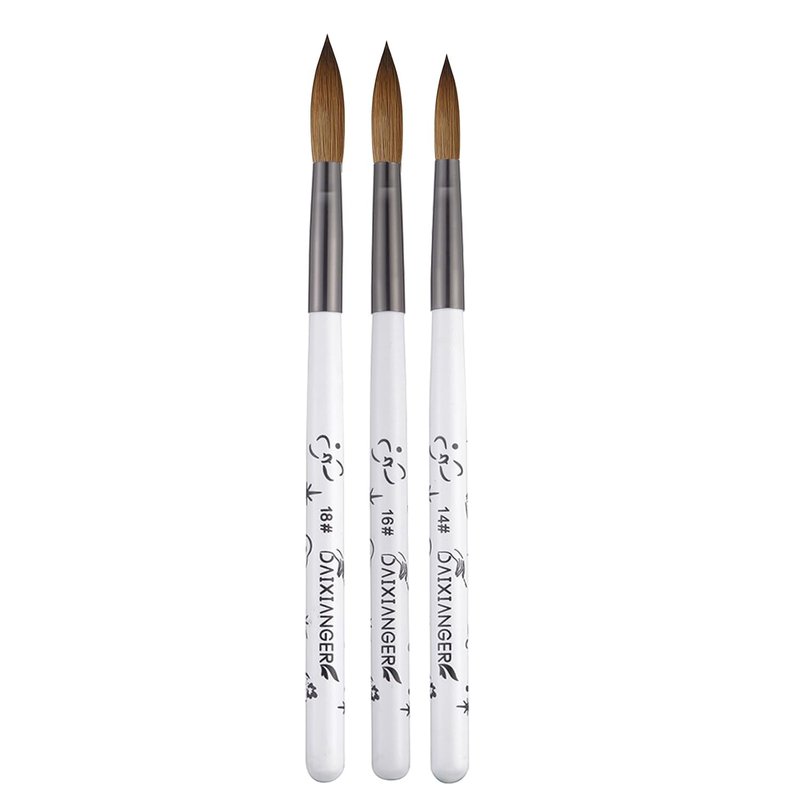 DAIXIANGER 3PCS Acrylic Nail Brush Set,Size 14/16/18 Professional Nail Brushes for Acrylic Application Extension and 3D Carving for Nail Home Salon DIY