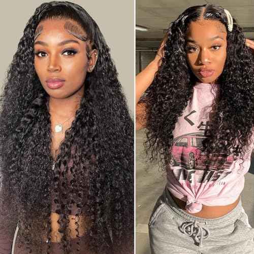 22 Inch Deep Wave Human Hair Lace Front Wig for Women 13x4 HD Transparent Lace Frontal, 180% Density Glueless, Pre - Plucked with Baby Hair in Natural Color