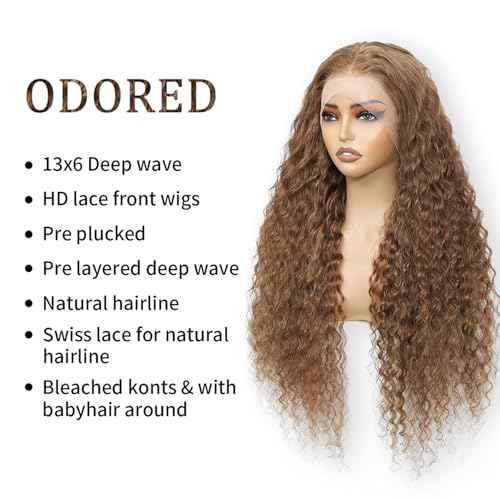 13x6 Chocolate Brown Deep Wave Lace Front Wig Human Hair Wig for Women 180% Density HD Deep Curly Lace Frontal Wigs Human Hair Pre Plucked with Baby Hair (Chocolate Brown, 24 Inch)