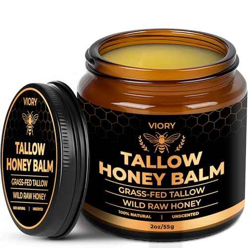 VIORY Tallow and Honey Balm for Face, Beef Tallow for Skin, Moisturizer with 100% Organic Grass-Fed Beef Tallow & Raw Wild Honey - Natural Formula for Dry & Sensitive Skin (Unscented)