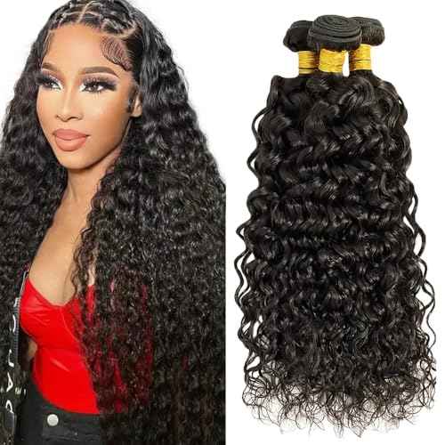 30 32 34 inch #1B Human Hair Bundles Water Wave Bundles Human Hair Wet and Wavy Bundle Double Weft Natural Black Color 300g