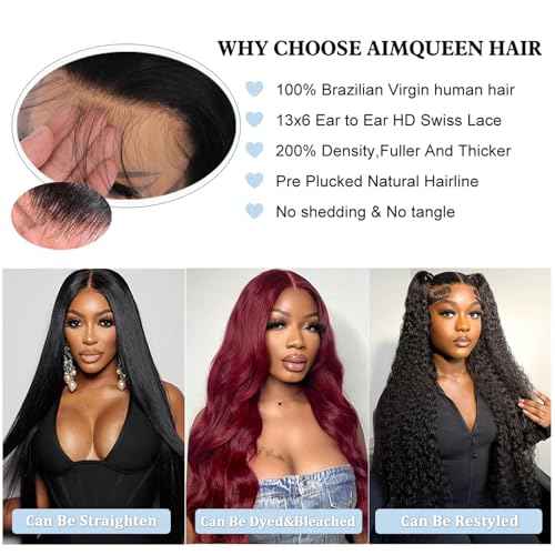 13x6 Lace Front Wigs Human Hair 200 Density Body Wave Lace Front Wigs Human Hair Pre Plucked 12A Glueless Wigs for Women HD Lace Frontal Wigs 20 Inch Natural Color