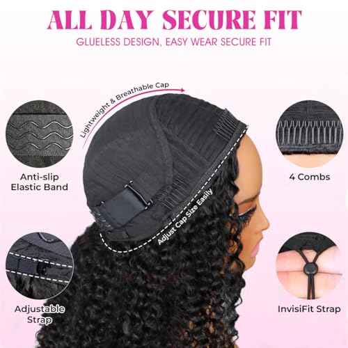 BGM GIRL 3 in 1 Burmese Curly Half Wig Human Hair Glueless Flip Over Half Wig with Drawstring Spiral Curly Ends for Women Easy Install Natural Black 180% Density 16 Inch