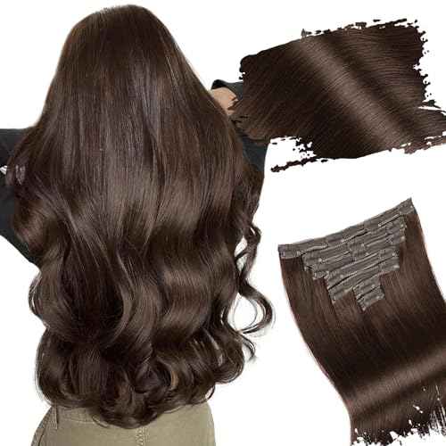 Clip in Extensions Real Human Hair Dark Brown Remy Lace Weft 16 Inch 7PCS 120g for Women
