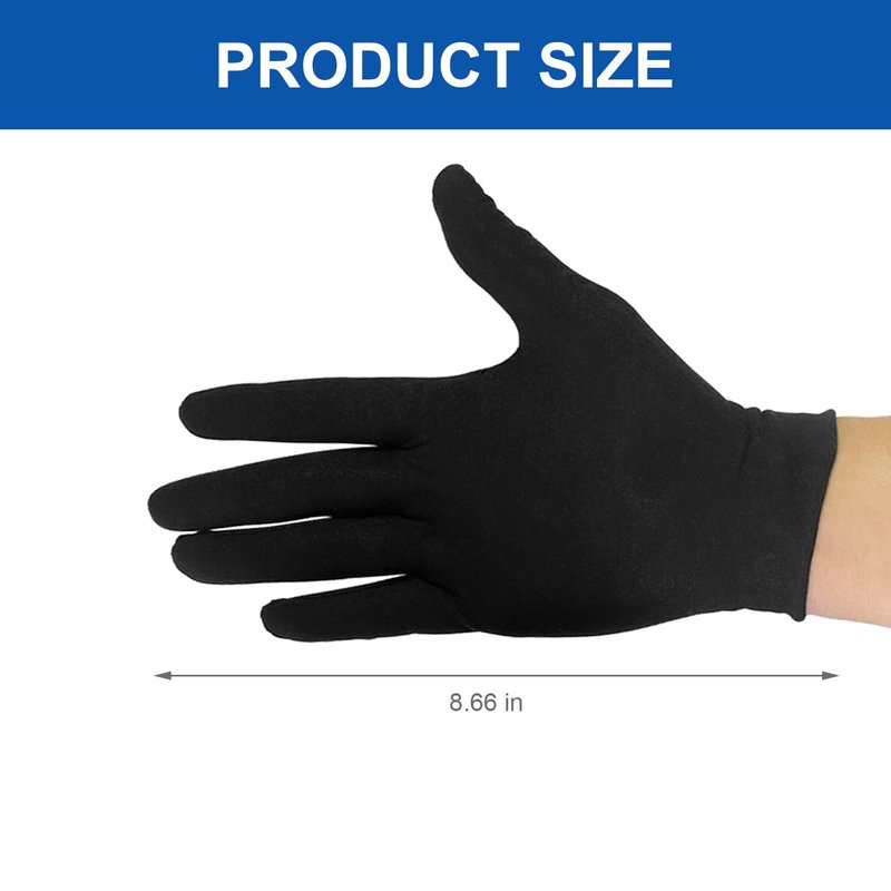 3 Pairs Cotton Gloves for Dry Hands Sleeping, Soft Sleep Gloves for Eczema, Moisturizing Overnight, SPA, Serving Costume, and Jewelry Inspection (Black, 3 Pairs)
