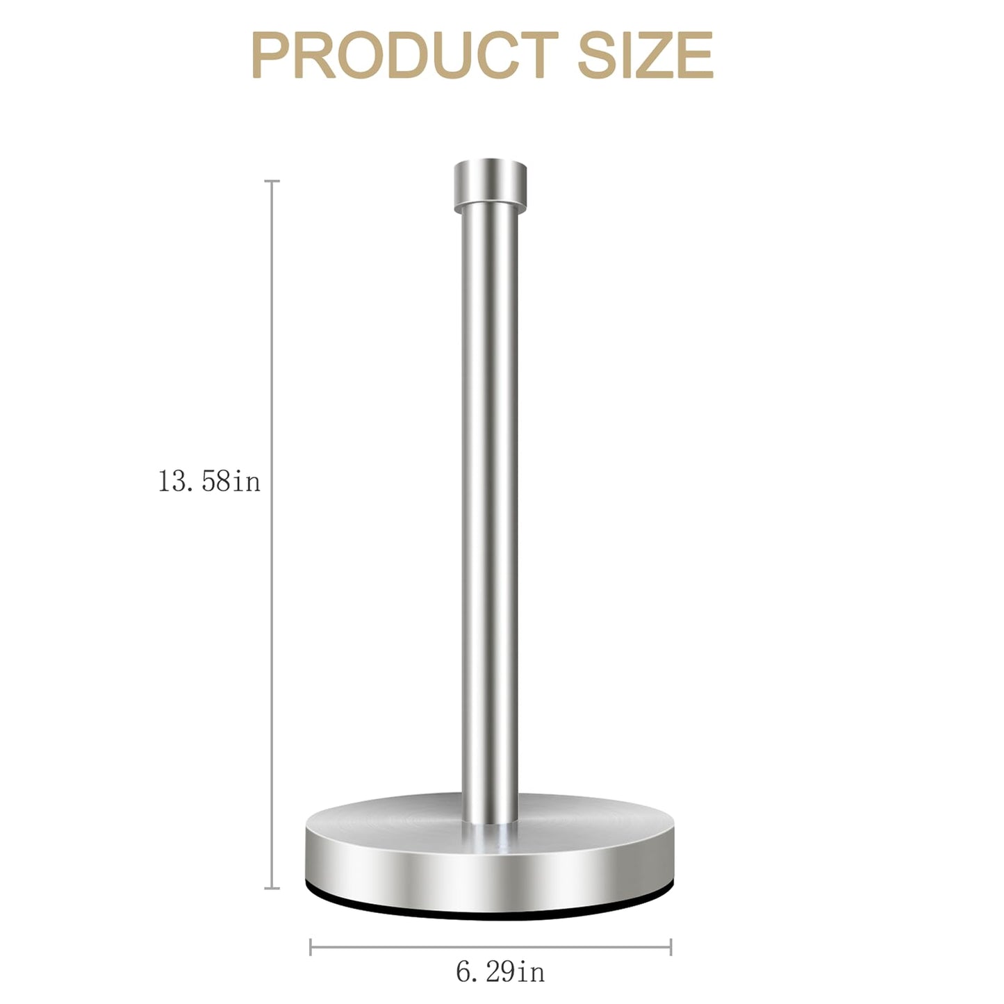 VOTZAAQ Silver Paper Towel Holder Countertop, Stainless Steel Standing Paper Towel Holder with Sturdy Non-Slip Base, for One-Handed Operation, Brushed Nickel