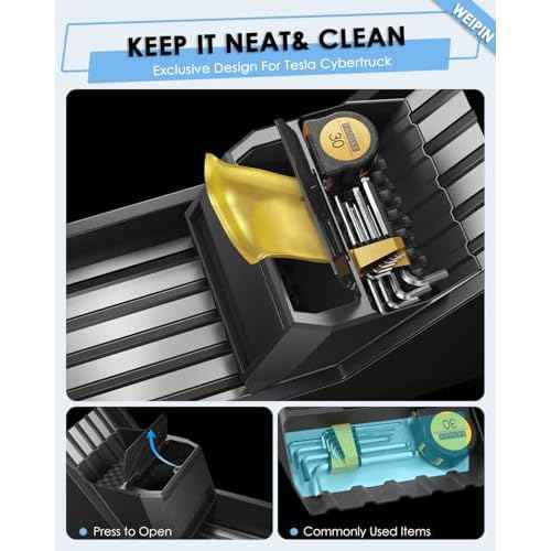 For Tesla Cybertruck Floor Console Organizer - [Easy To Install] Push to Open 2-in-1 Cyber Style Car Trash Can& Console Storage Vegan Leather Mats for 2024 2025 Cybertruck-Waterproof Drawer Organizer