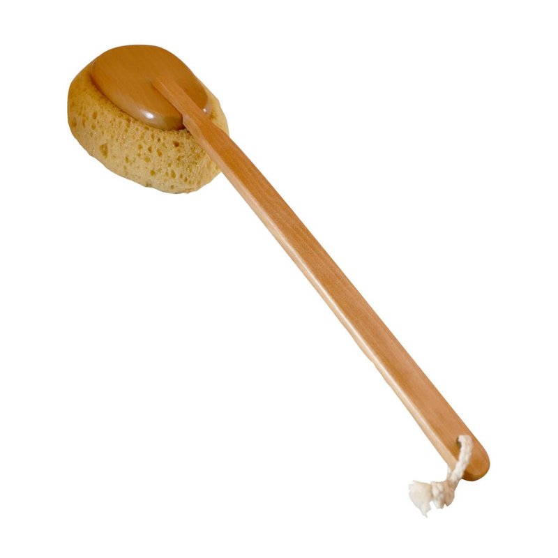 18" 2pcs Extra Long Handle Beechwood Bath Brush for Shower with Sponge - Exfoliating & Massaging Back Scrubber Bath Brush Gentle Exfoliating Lotion Applicator