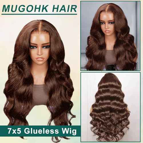 Brown Wear and Go Glueless Wigs Human Hair Pre Cut 26 Inch 9x6 Chocolate Brown Body Wave HD Lace Front Wig Pre Plucked Bleached Knots #4 Dark Brown Closure Wigs 200 Density for Women