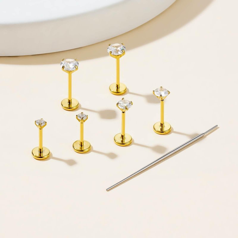 Gotumo 16G Flat Back Earrings Stud G23 Titanium Threadless Tragus Labret Cartilage Lip Medusa Conch Body Piercing Jewelry Hypoallergenic for Women Men(Gold)