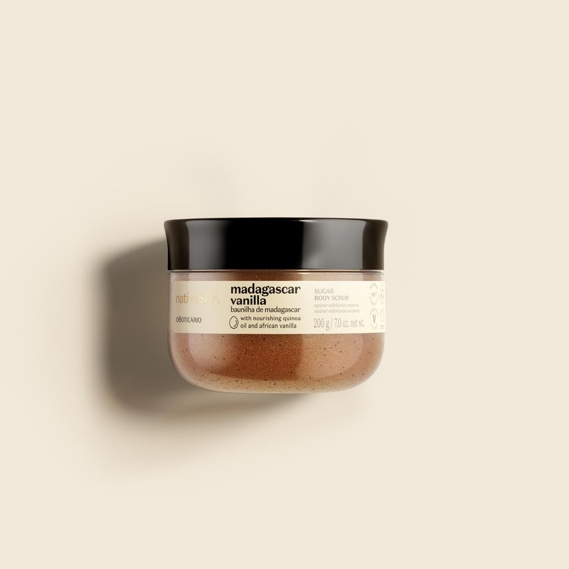 Nativa SPA by O Boticário Madagascar Vanilla Exfoliating Body Scrub, Hydrating & Anti Aging Gentle Exfoliator, 7 Ounce