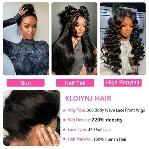 360 Lace Front Wigs Human Hair 220% Density Body Wave HD Lace Front Wigs Human Hair for Women 18 Inch Brazilian Virgin 360 Full Lace Human Hair Wigs Pre Plucked with Baby Hair Natural Color