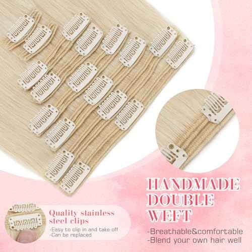 S-noilite Hair Extensions Clip in Human Hair 14 Inch Clip in Hair Extensions Bleach White Hair Extensions Real Human Hair 8PCS 120G Remy Hair Clip in Extensions Double Weft #70