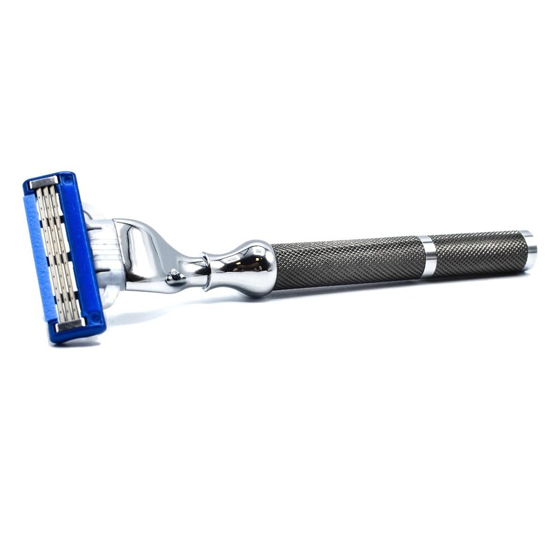 Parker 42M 43M Heavyweight All-Metal Triple Blade Razor – Shaving Razor with Brass Frame + Deluxe Textured Graphite Handle – One Gillette Mach 3 Razor Blade Included