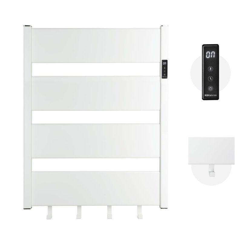 K&KALONZO Towel Warmer for Bathroom, Wall-Mounted Heated Towel Rack with Built-in Timer, Waterproof Alumnimum Electric Towel Heater, Support Plug-in and Hardwired, White, H4-W