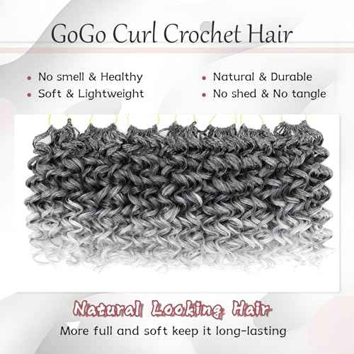 7 Packs Gogo Curl Grey Crochet Hair for Women 8 Inch Pre-Twisted Curly Crochet Hair Pre Looped Deep Ocean Water Wave Beach Curl Crochet Braids Synthetic Braiding Hair Extensions (8 Inch, 1B/Gray)